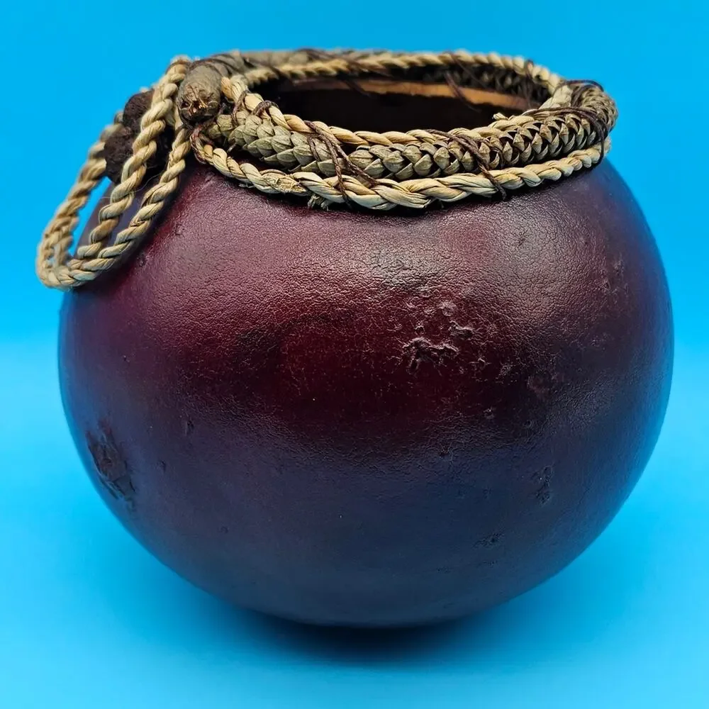 Handcrafted Brown Decorative Gourd with Braided Accent